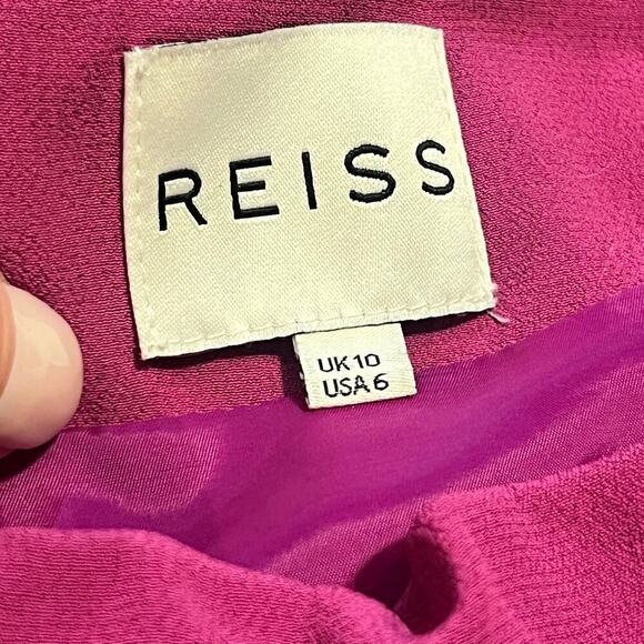 Reiss Shari Shift Dress Size US 6 Fuchsia Faux Wrap Asymetrical Sheath Belted - Picture 5 of 9